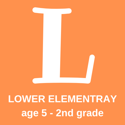 The letter L and the words Lower Elementary and age 5 - 2nd grade